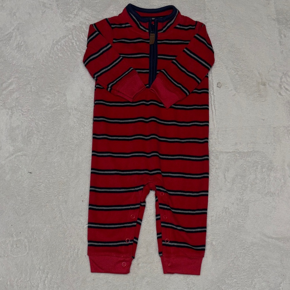 (2 for $10) carters Red Striped Zip-Front Baby One-Piece 9 month baby boy clothe
